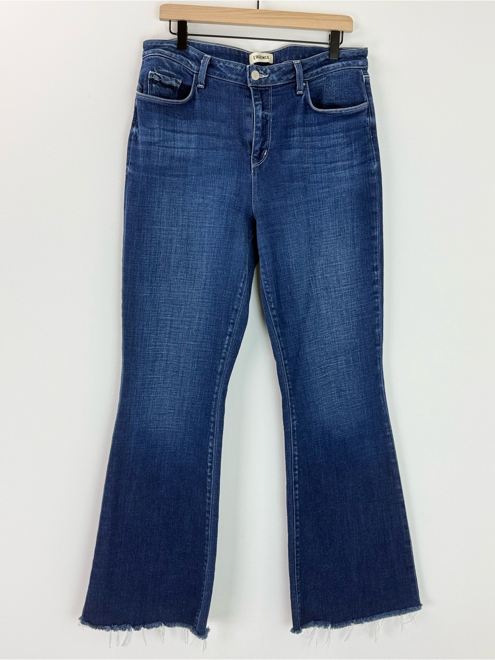 L'AGENCE Sera High-Rise Raw Hem Flare Jeans in Beacon